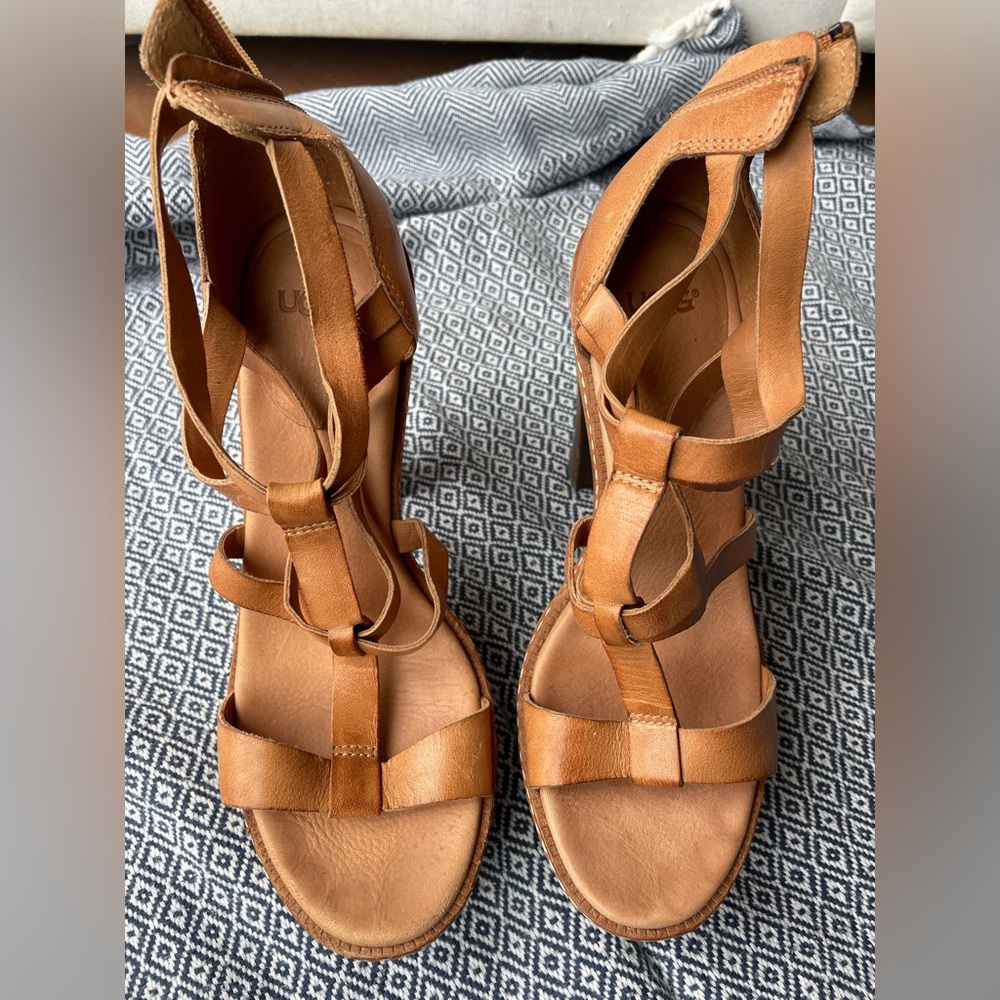UGG wood and leather platform heels